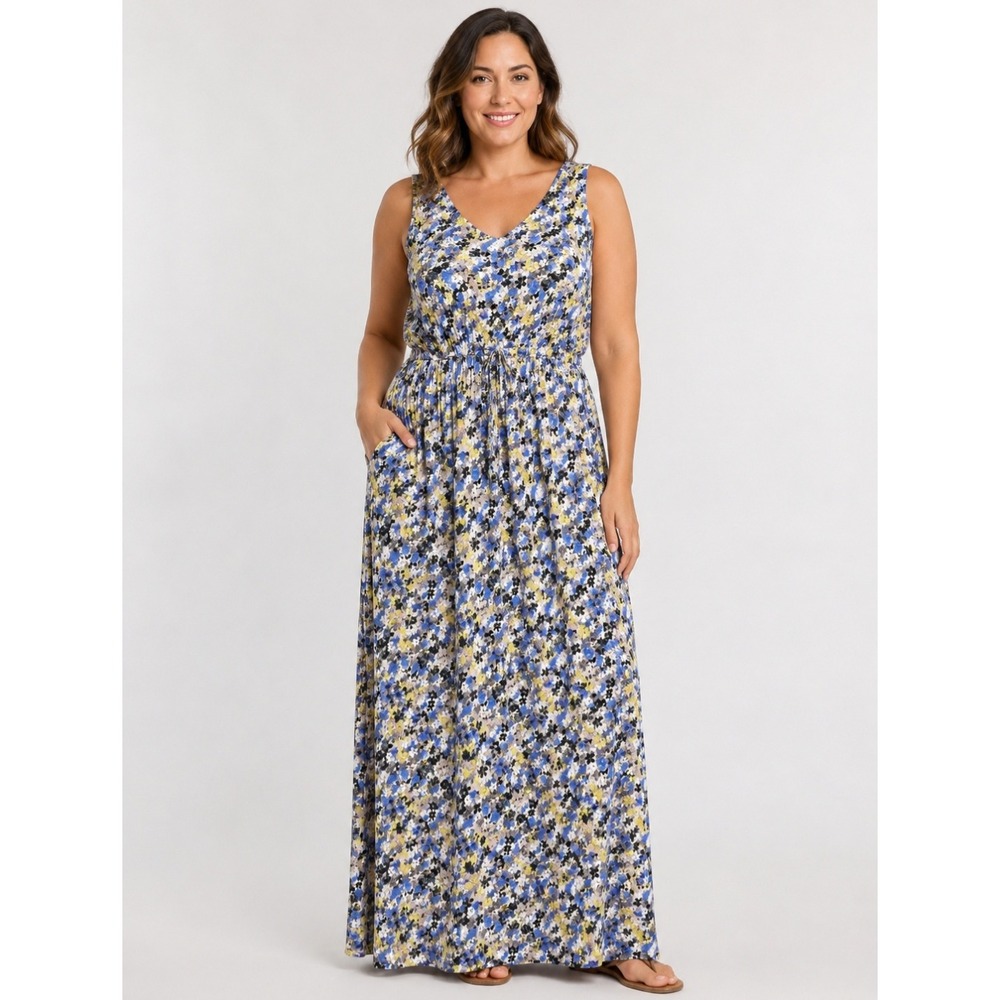Lucky Brand Sleeveless Floral Print Maxi Dress M Summer Boho Festival Feminine
